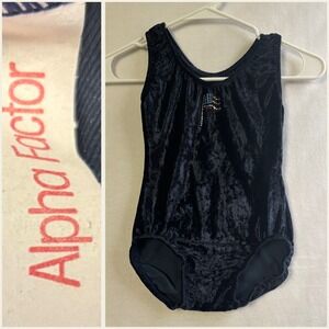 Vtg Alpha Factor S/M Navy Blue Crushed Velvet Gymnastics Leotard Rhinestone Flag